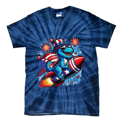 Funny Dinosaur Firecracker 4th Of July Patriotic Dino Tie-Dye T-Shirt
