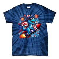 Funny Dinosaur Firecracker 4th Of July Patriotic Dino Tie-Dye T-Shirt