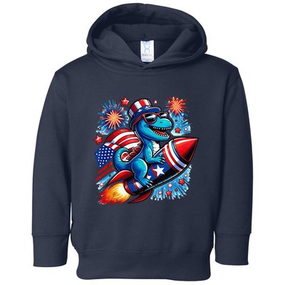 Funny Dinosaur Firecracker 4th Of July Patriotic Dino Toddler Hoodie