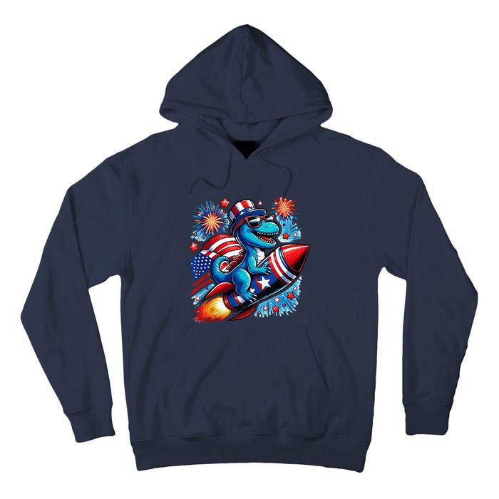 Funny Dinosaur Firecracker 4th Of July Patriotic Dino Tall Hoodie