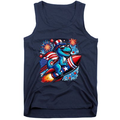 Funny Dinosaur Firecracker 4th Of July Patriotic Dino Tank Top