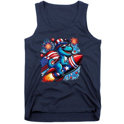 Funny Dinosaur Firecracker 4th Of July Patriotic Dino Tank Top