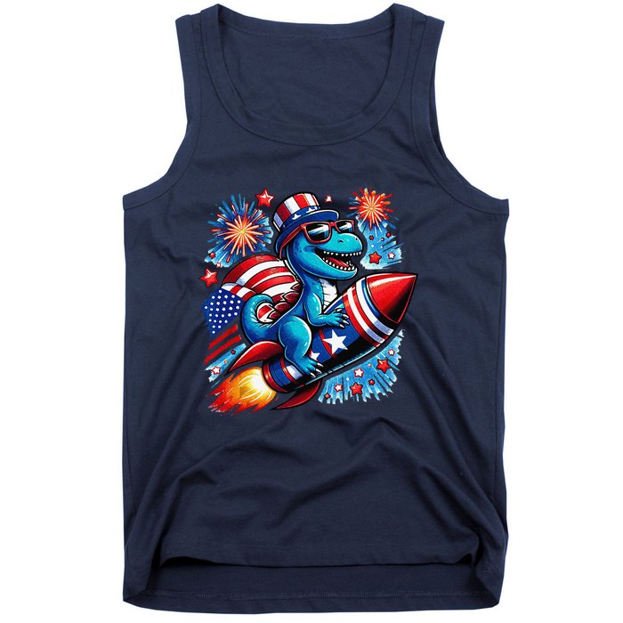 Funny Dinosaur Firecracker 4th Of July Patriotic Dino Tank Top