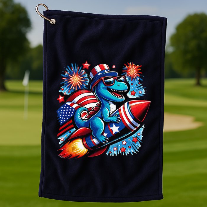 Funny Dinosaur Firecracker 4th Of July Patriotic Dino Golf Towel
