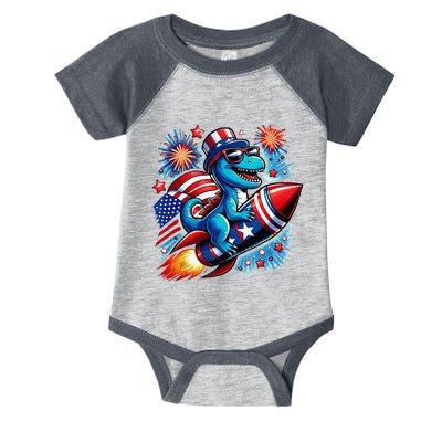 Funny Dinosaur Firecracker 4th Of July Patriotic Dino Infant Baby Jersey Bodysuit