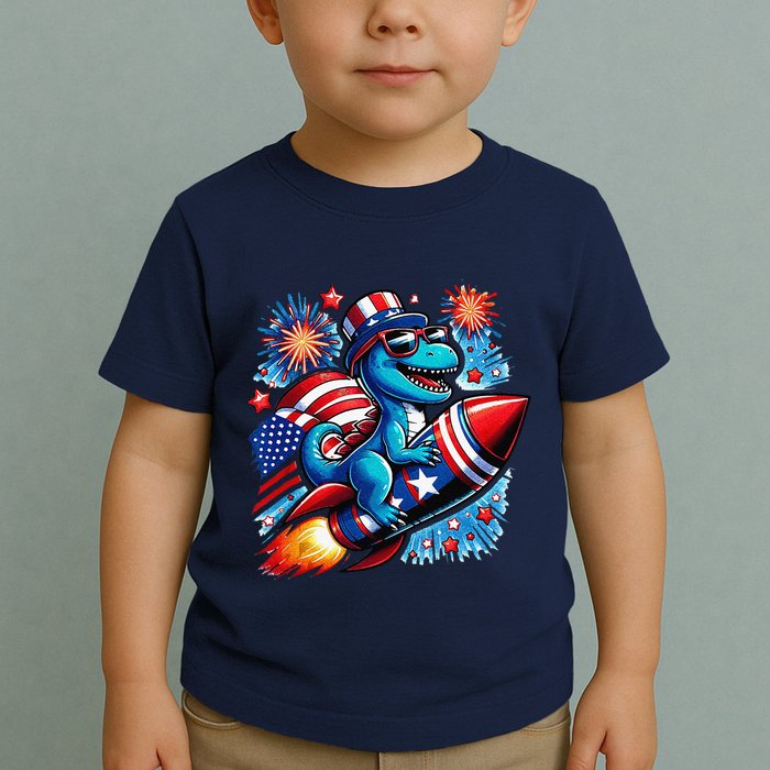 Funny Dinosaur Firecracker 4th Of July Patriotic Dino Toddler T-Shirt