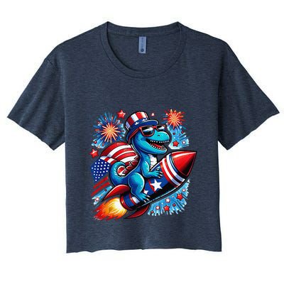Funny Dinosaur Firecracker 4th Of July Patriotic Dino Crop Top