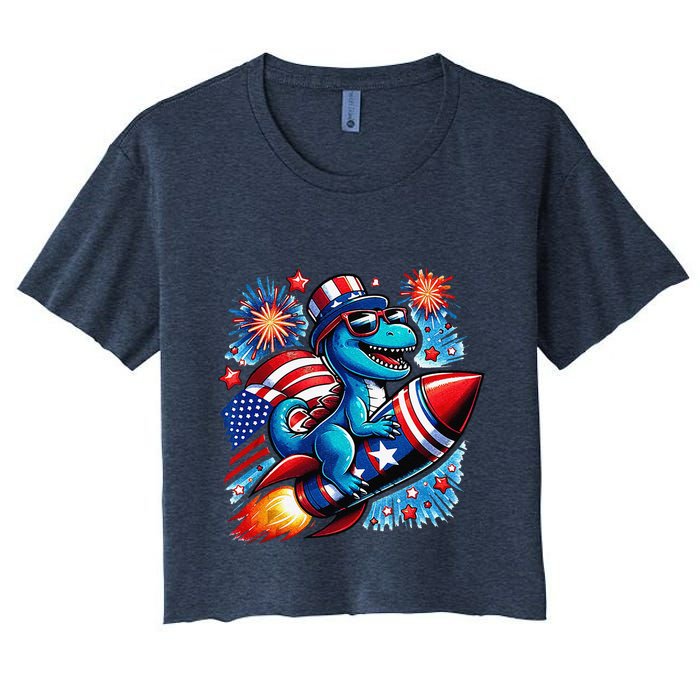 Funny Dinosaur Firecracker 4th Of July Patriotic Dino Crop Top