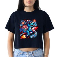 Funny Dinosaur Firecracker 4th Of July Patriotic Dino Crop Top