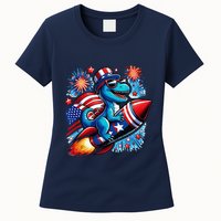 Funny Dinosaur Firecracker 4th Of July Patriotic Dino Womens T-Shirt