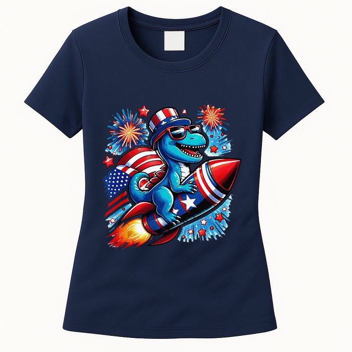 Funny Dinosaur Firecracker 4th Of July Patriotic Dino Womens T-Shirt