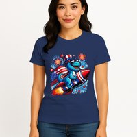 Funny Dinosaur Firecracker 4th Of July Patriotic Dino Womens T-Shirt