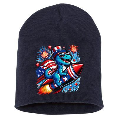 Funny Dinosaur Firecracker 4th Of July Patriotic Dino Short Acrylic Beanie