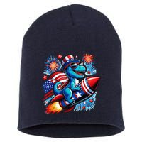 Funny Dinosaur Firecracker 4th Of July Patriotic Dino Short Acrylic Beanie