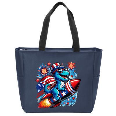 Funny Dinosaur Firecracker 4th Of July Patriotic Dino Zip Tote Bag