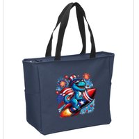 Funny Dinosaur Firecracker 4th Of July Patriotic Dino Zip Tote Bag