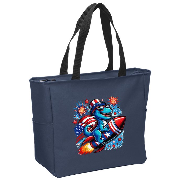 Funny Dinosaur Firecracker 4th Of July Patriotic Dino Zip Tote Bag