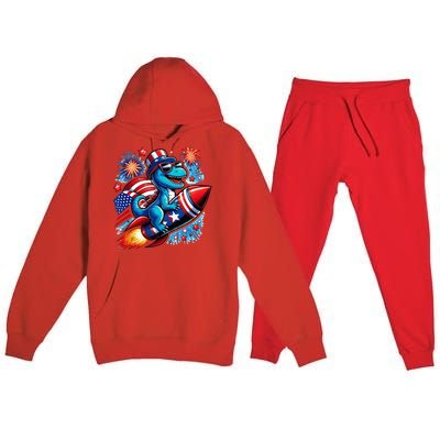 Funny Dinosaur Firecracker 4th Of July Patriotic Dino Premium Hooded Sweatsuit Set