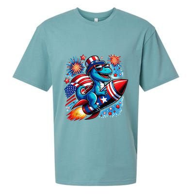 Funny Dinosaur Firecracker 4th Of July Patriotic Dino Sueded Cloud Jersey T-Shirt