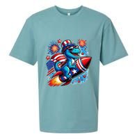 Funny Dinosaur Firecracker 4th Of July Patriotic Dino Sueded Cloud Jersey T-Shirt