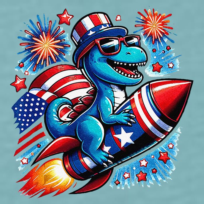 Funny Dinosaur Firecracker 4th Of July Patriotic Dino Sueded Cloud Jersey T-Shirt