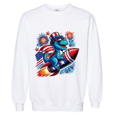 Funny Dinosaur Firecracker 4th Of July Patriotic Dino Garment-Dyed Sweatshirt