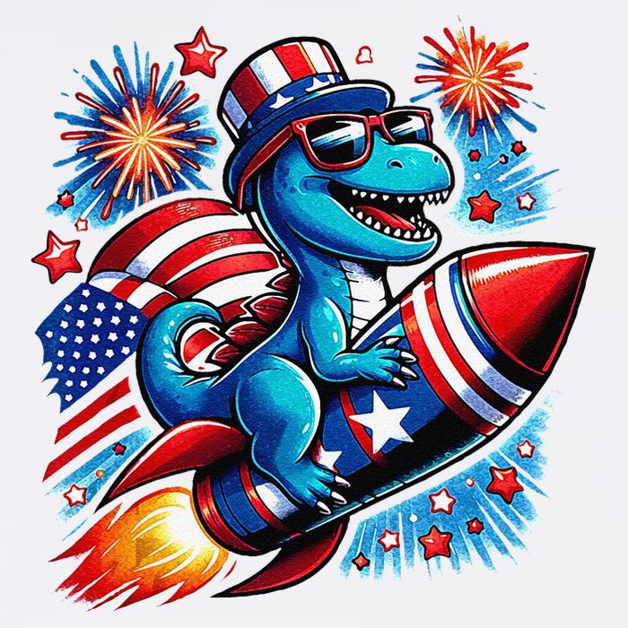 Funny Dinosaur Firecracker 4th Of July Patriotic Dino Garment-Dyed Sweatshirt