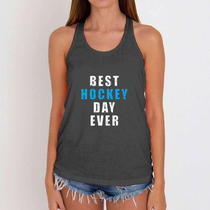 Father's Day Funny BEST HOCKEY DAY EVER Gift Women's Knotted Racerback Tank