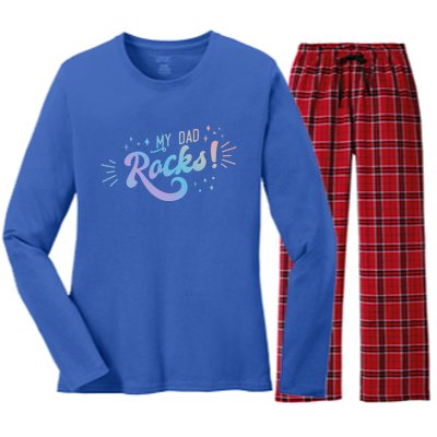 Fathers Day Funny Gift My Dad Rocks Gift Women's Long Sleeve Flannel Pajama Set 