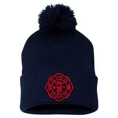 Fire Departt Fire Firefighter Emblem Pom Pom 12in Knit Beanie