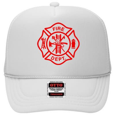 Fire Departt Fire Firefighter Emblem High Crown Mesh Back Trucker Hat