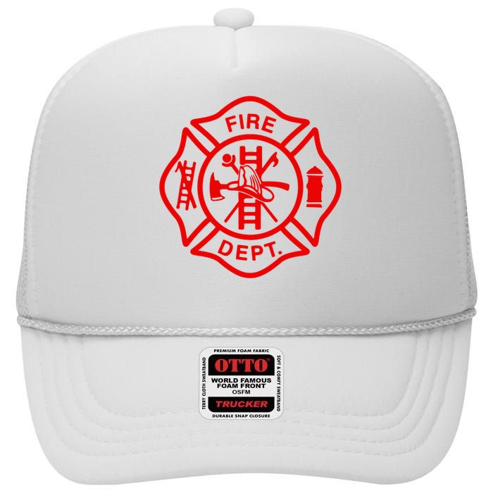 Fire Departt Fire Firefighter Emblem High Crown Mesh Back Trucker Hat