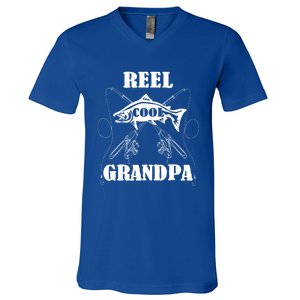 Fathers Day Funny Grandpa Fishing Reel Cool Pops Dad Joke Gift V-Neck T-Shirt