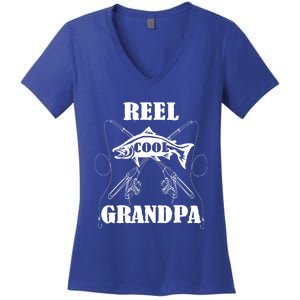 Fathers Day Funny Grandpa Fishing Reel Cool Pops Dad Joke Gift Women's V-Neck T-Shirt