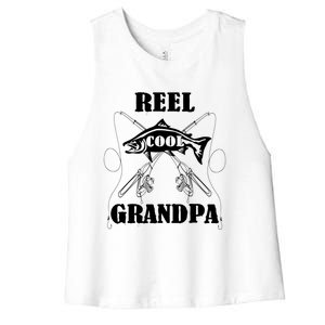 Fathers Day Funny Grandpa Fishing Reel Cool Pops Dad Joke Gift Women's Racerback Cropped Tank