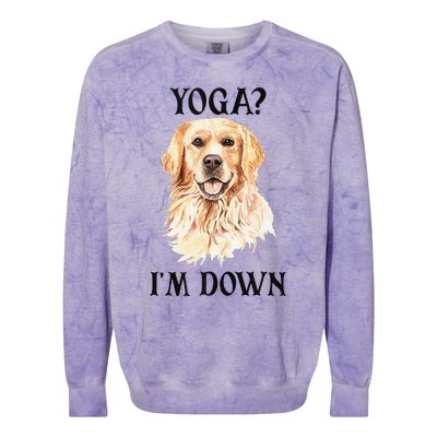 Funny Downward Facing Dog Yoga Gift With A Golden Retriever Colorblast Crewneck Sweatshirt