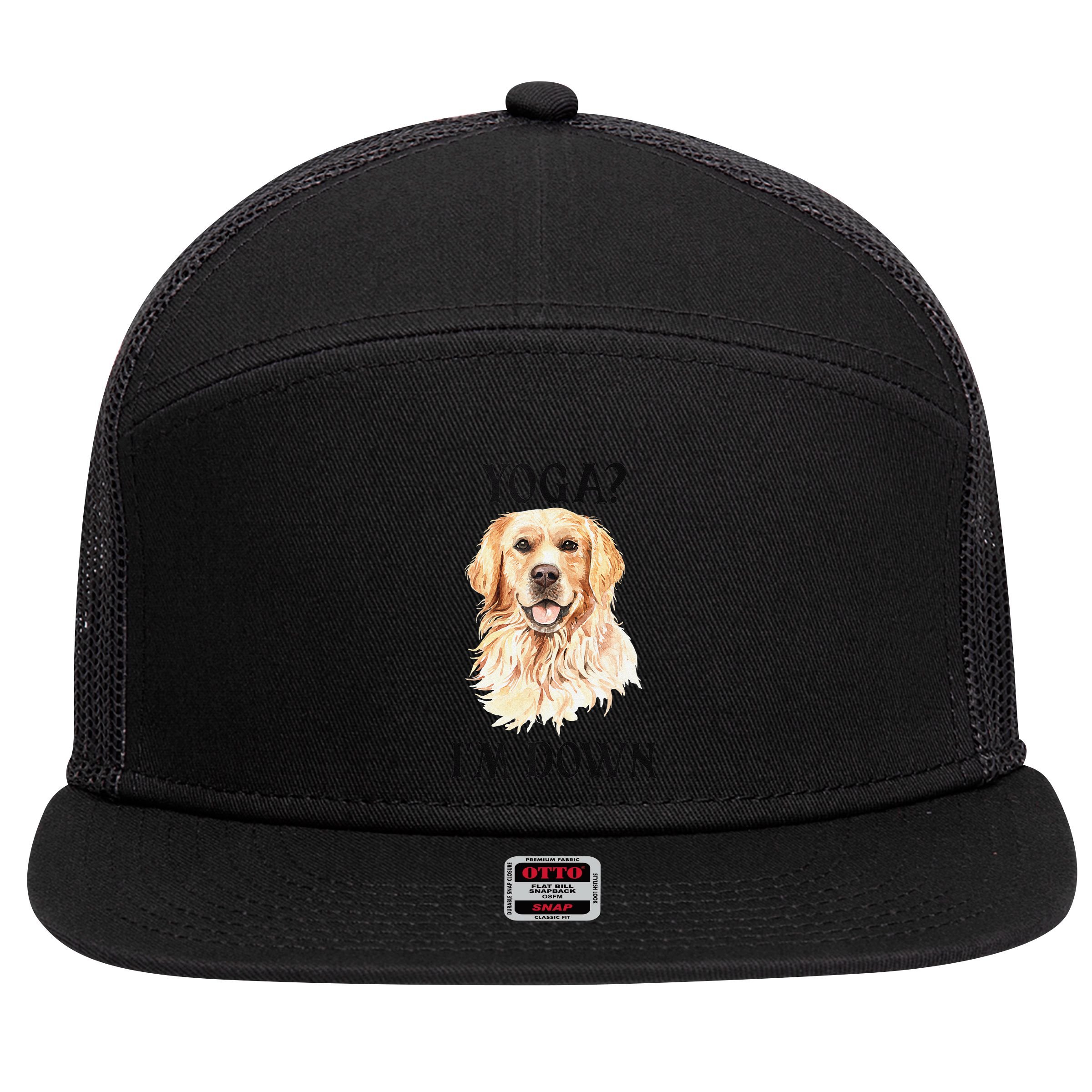 Funny Downward Facing Dog Yoga Gift With A Golden Retriever 7 Panel Mesh Trucker Snapback Hat
