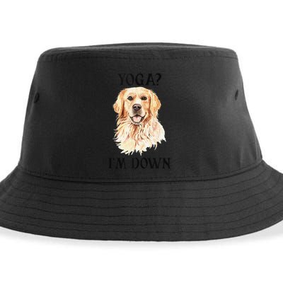 Funny Downward Facing Dog Yoga Gift With A Golden Retriever Sustainable Bucket Hat
