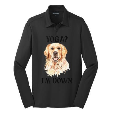 Funny Downward Facing Dog Yoga Gift With A Golden Retriever Silk Touch Performance Long Sleeve Polo