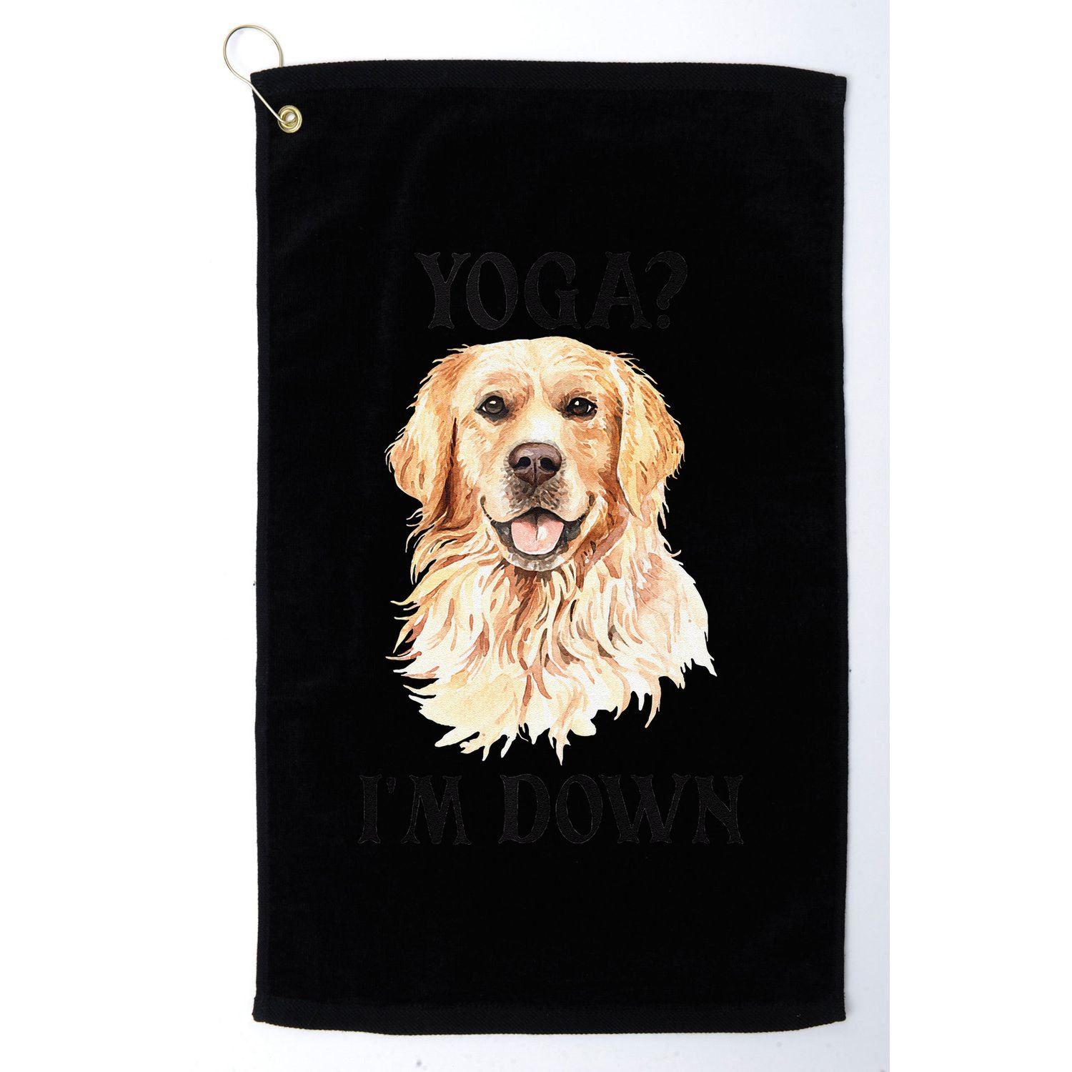Funny Downward Facing Dog Yoga Gift With A Golden Retriever Golf Towel