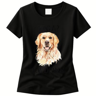 Funny Downward Facing Dog Yoga Gift With A Golden Retriever Womens T-Shirt