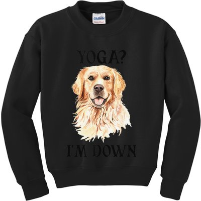 Funny Downward Facing Dog Yoga Gift With A Golden Retriever Kids Sweatshirt