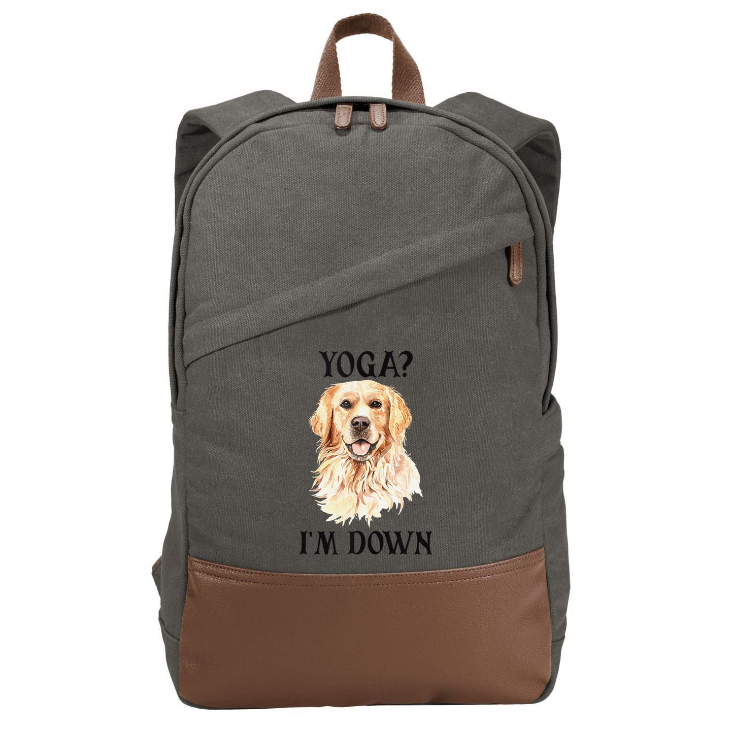 Funny Downward Facing Dog Yoga Gift With A Golden Retriever Cotton Canvas Backpack