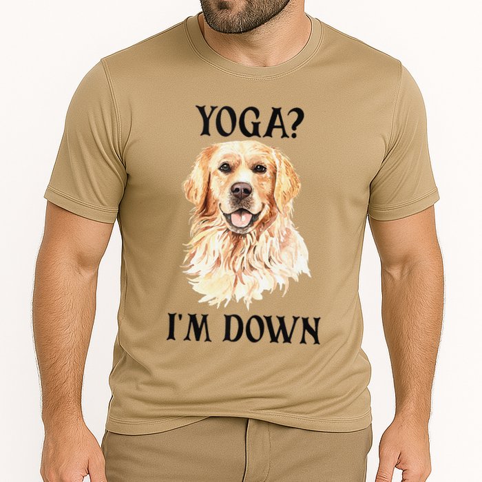Funny Downward Facing Dog Yoga Gift With A Golden Retriever Cooling Performance Crew T-Shirt