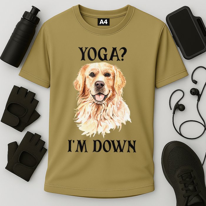 Funny Downward Facing Dog Yoga Gift With A Golden Retriever Cooling Performance Crew T-Shirt
