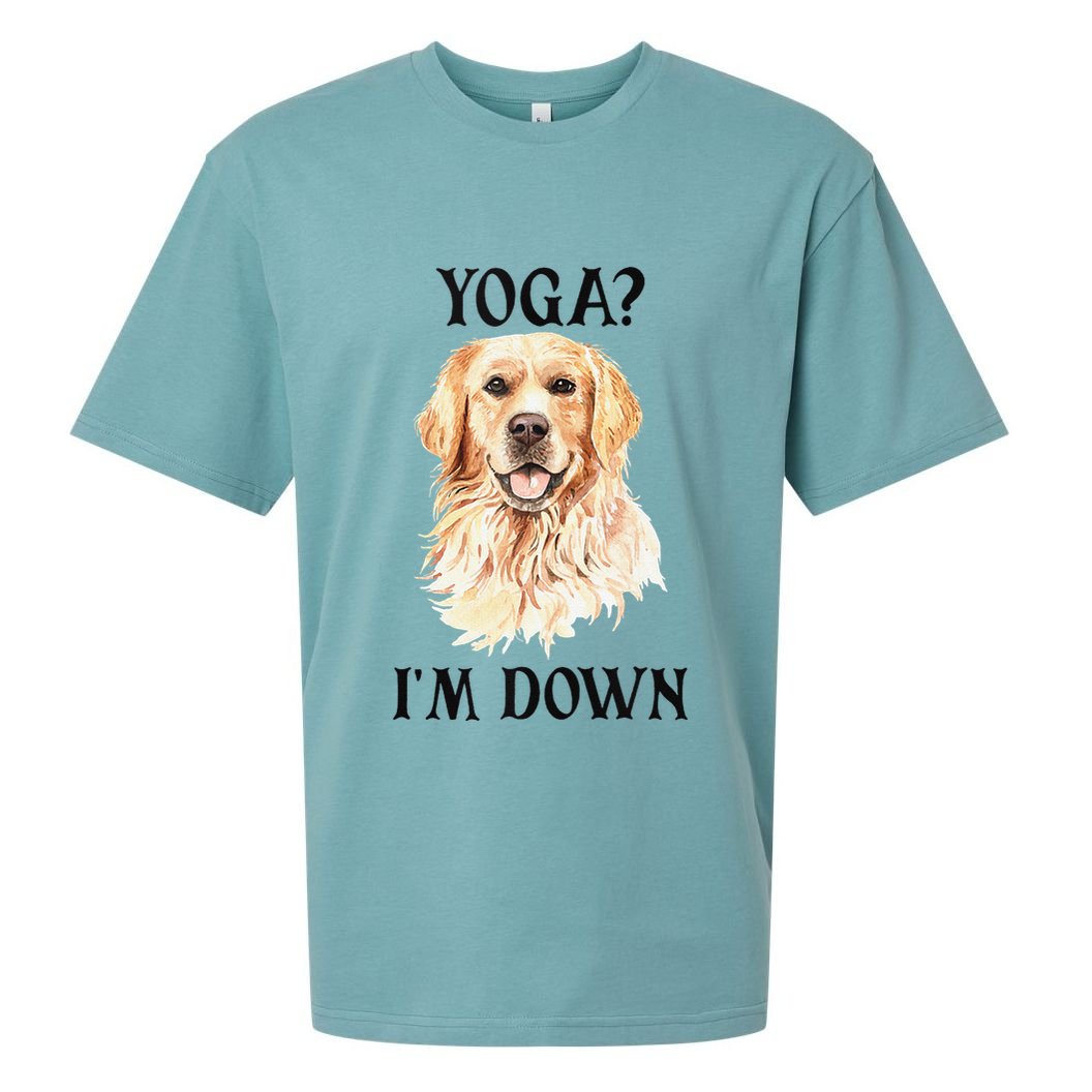 Funny Downward Facing Dog Yoga Gift With A Golden Retriever Sueded Cloud Jersey T-Shirt
