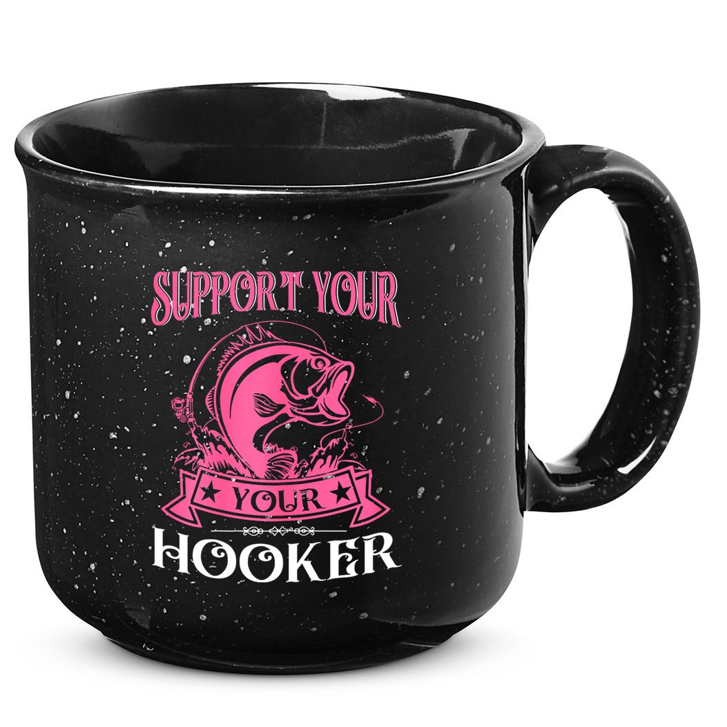 Funny Dirty Fishing Cute Bass Fish Support Your Local Hooker Gift 15oz Campfire Ceramic Mug