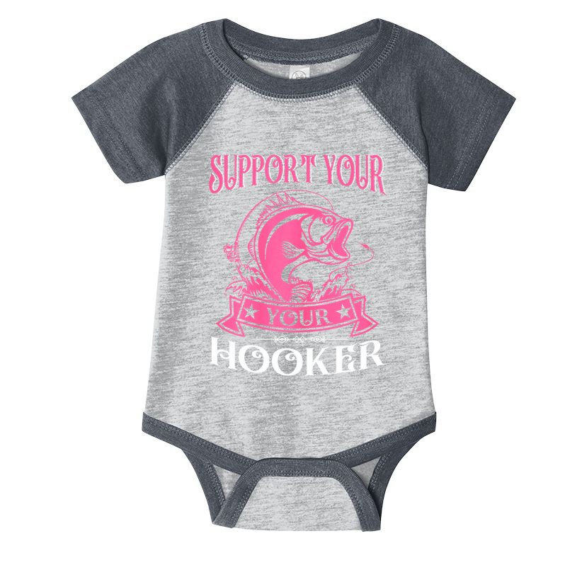 Funny Dirty Fishing Cute Bass Fish Support Your Local Hooker Gift Infant Baby Jersey Bodysuit