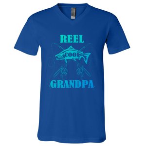 Fathers Day Funny Grandpa Fishing Reel Cool Pops Dad Joke Gift V-Neck T-Shirt