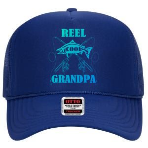 Fathers Day Funny Grandpa Fishing Reel Cool Pops Dad Joke Gift High Crown Mesh Back Trucker Hat